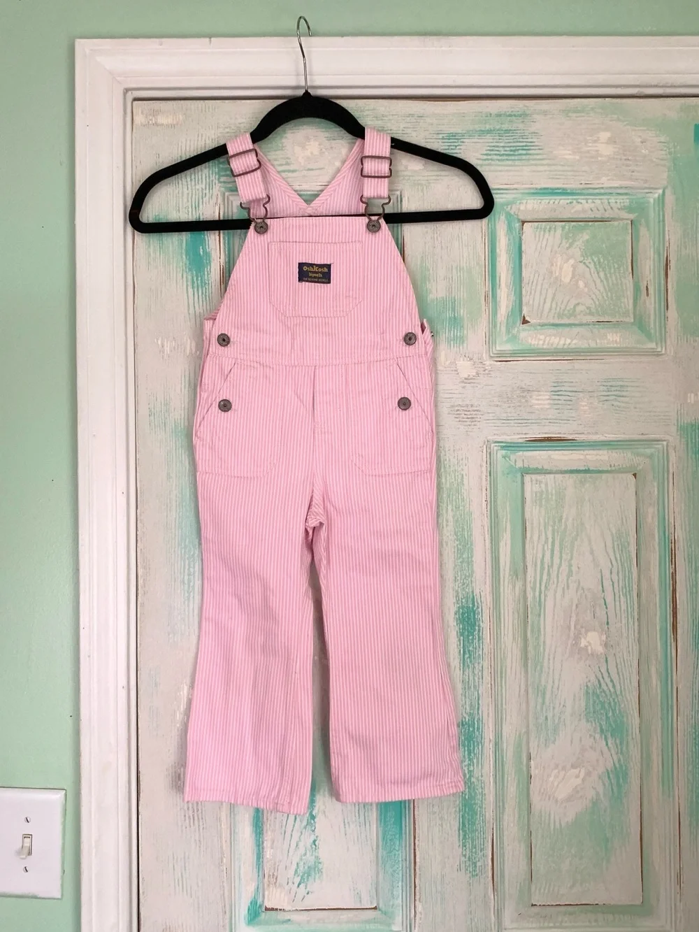 Vintage Oshkosh B’Gosh Pink & White Striped Denim Overalls 3T